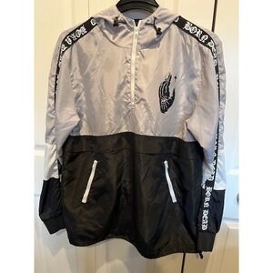 Mens Born Dead Black Grey Hooded Windbreaker Size LARGE PreOwned EXE Condition